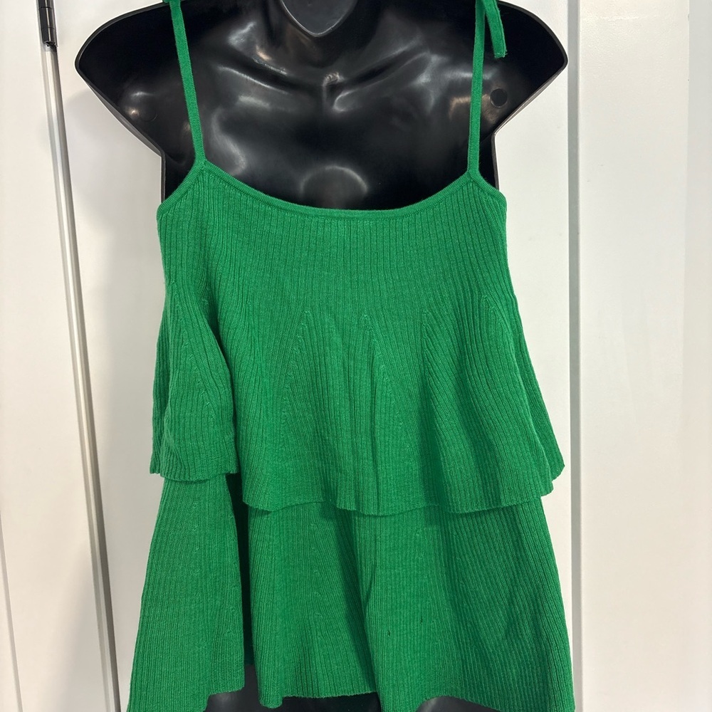 J.Crew Cropped Flounce Kelly‎ Merino Wool Tiered Green Tank Top Size Small - Picture 5 of 10